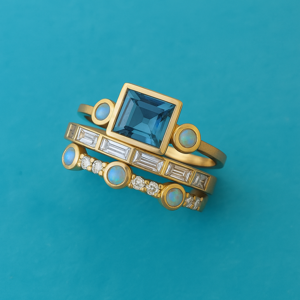 Herta – Vintage blå kristallringar – Eleganta kristallringar i retrostil