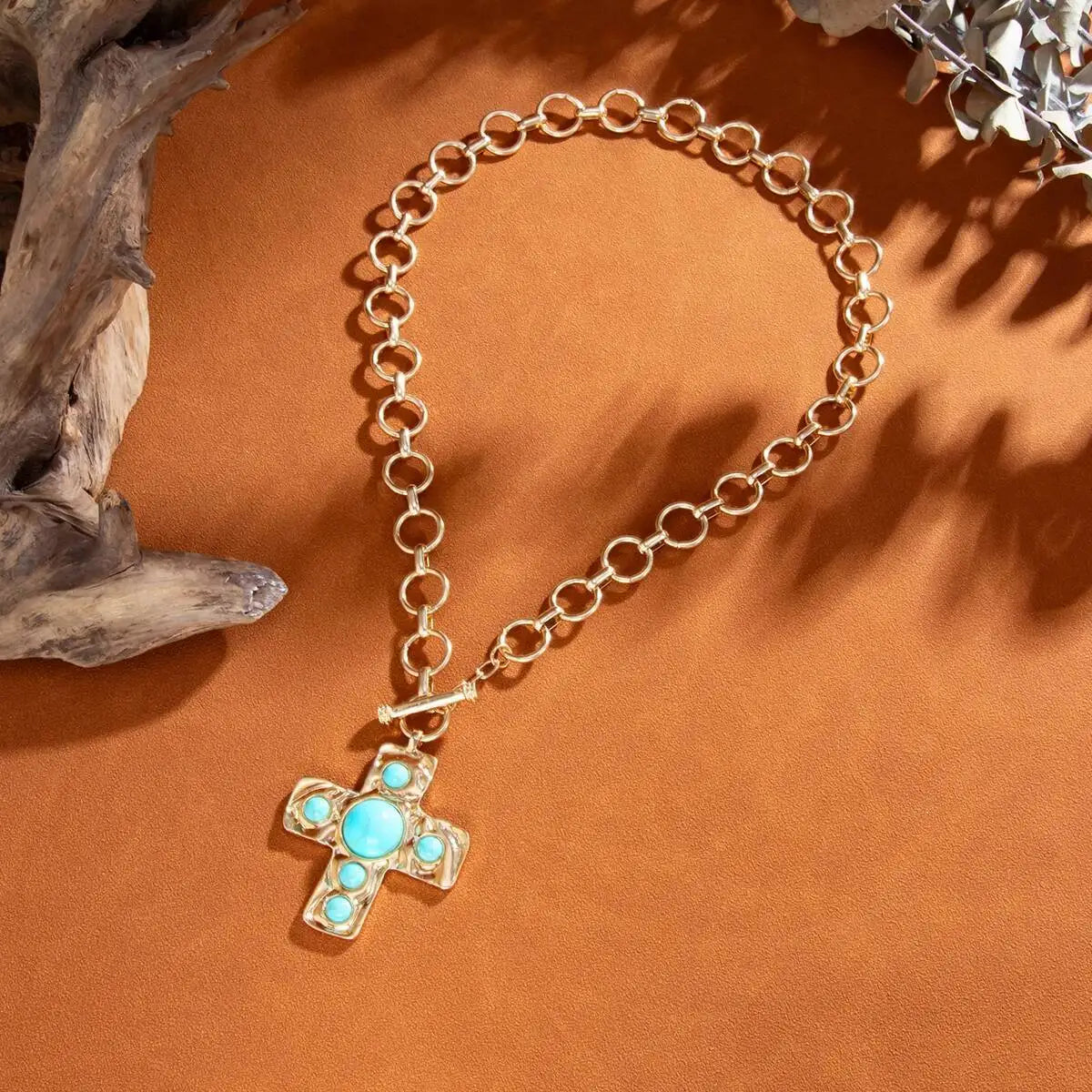 Vintage pärlkors halsband med toggle-lås