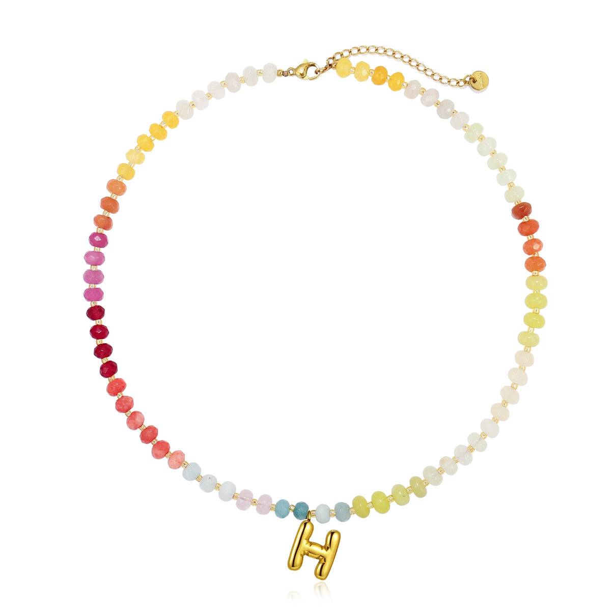 Halsband med bubbliga bokstäver från A till Z i regnbågsfärger