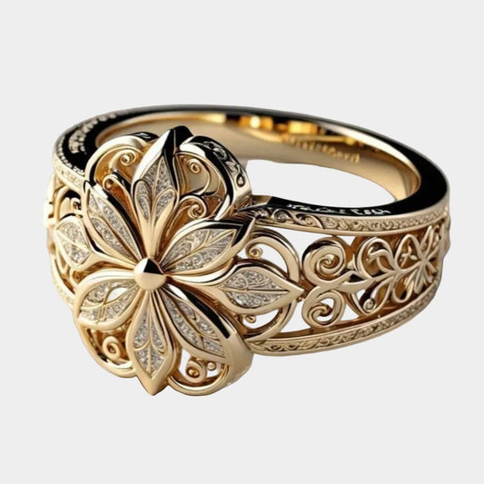 Daniela - guldring med exotiskt zirkoniablommotiv, glittrande blomsterprakt