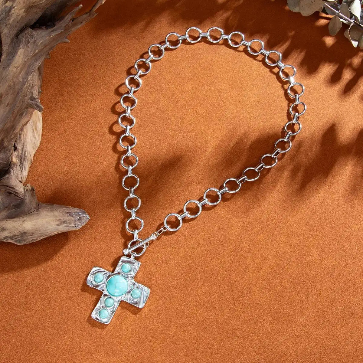 Vintage pärlkors halsband med toggle-lås