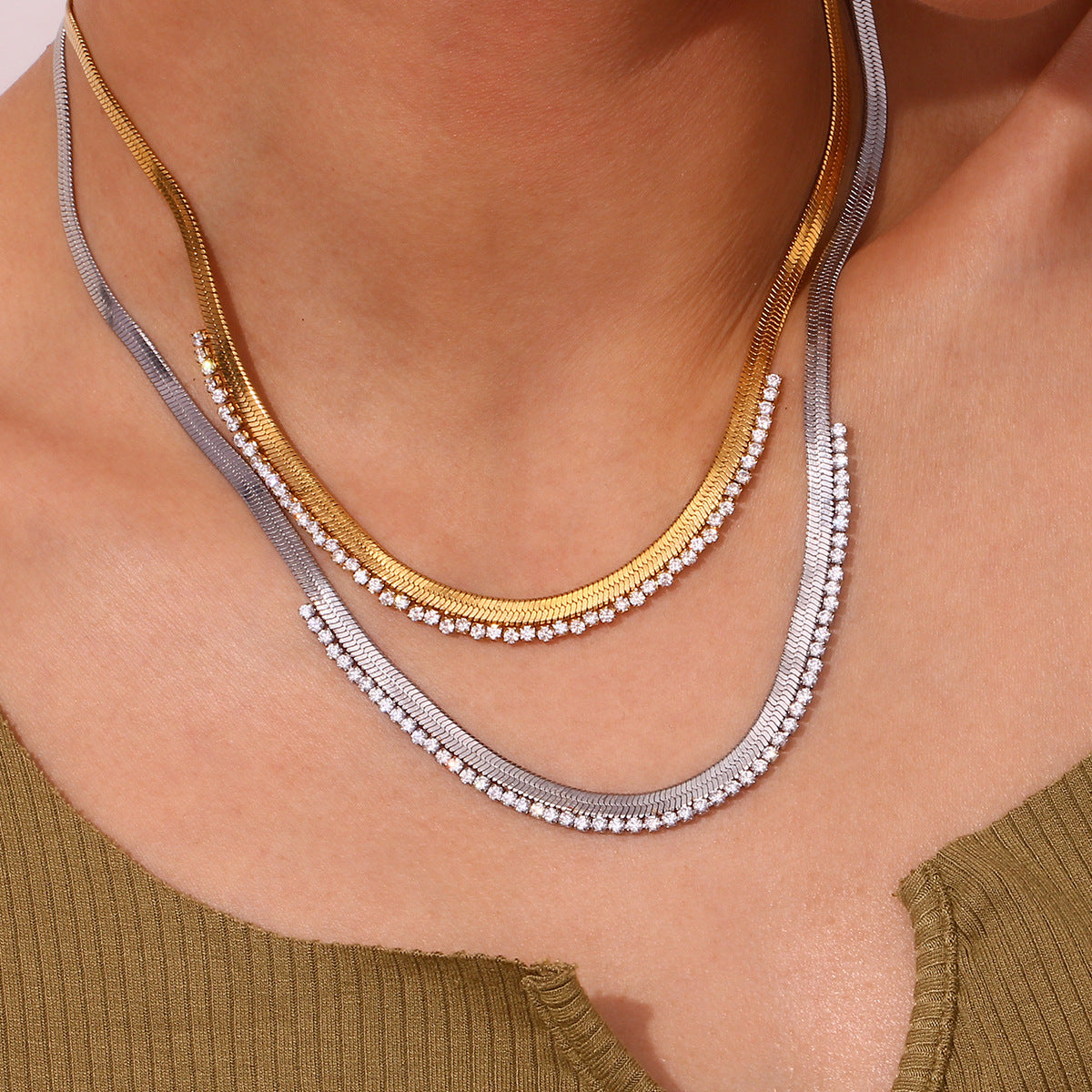 18K-diamantfiskbenskedja halsband