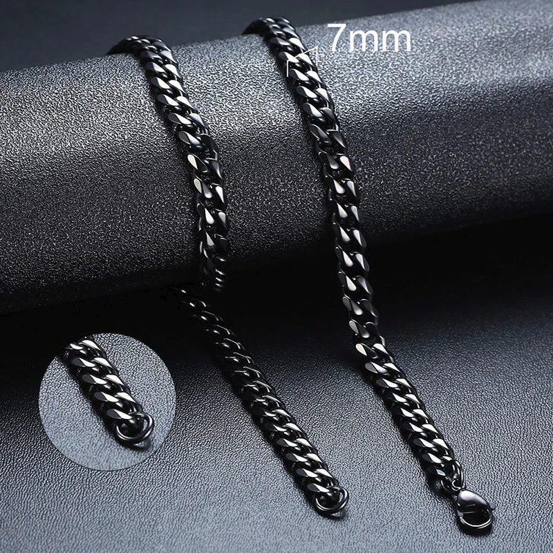 3-11MM Classic Cuban Chain Necklace for Men Women,Silver Black Gold Grey Color Stainless Steel Chains,Basic Punk Jewelry Gift