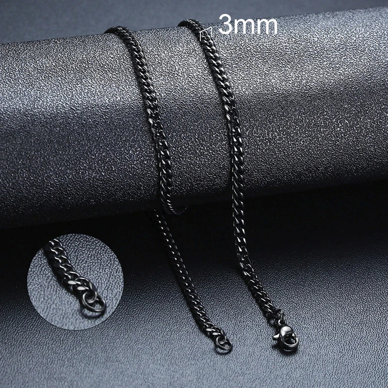 3-11MM Classic Cuban Chain Necklace for Men Women,Silver Black Gold Grey Color Stainless Steel Chains,Basic Punk Jewelry Gift