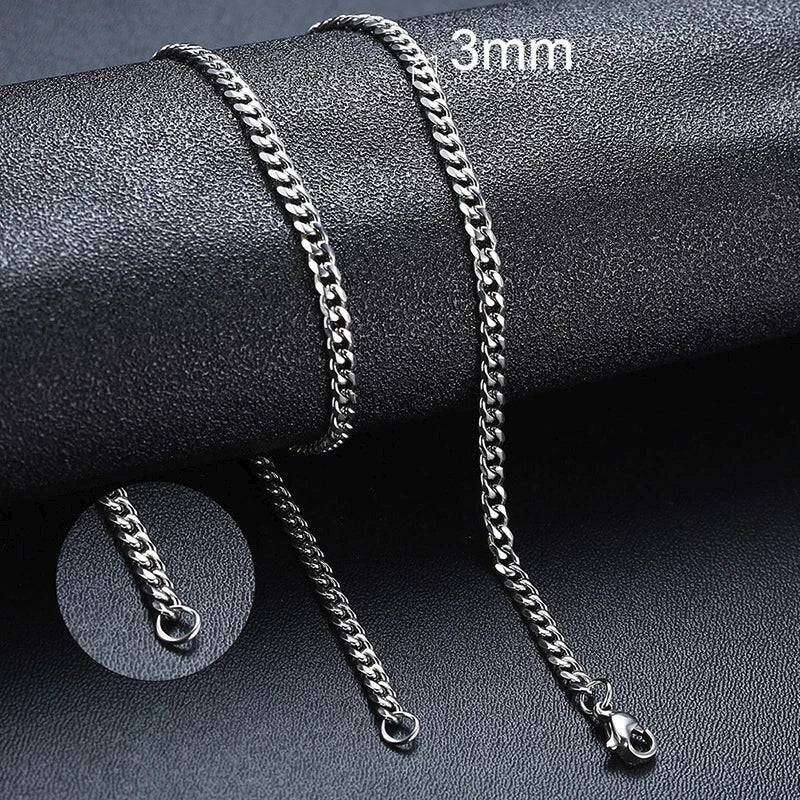 3-11MM Classic Cuban Chain Necklace for Men Women,Silver Black Gold Grey Color Stainless Steel Chains,Basic Punk Jewelry Gift