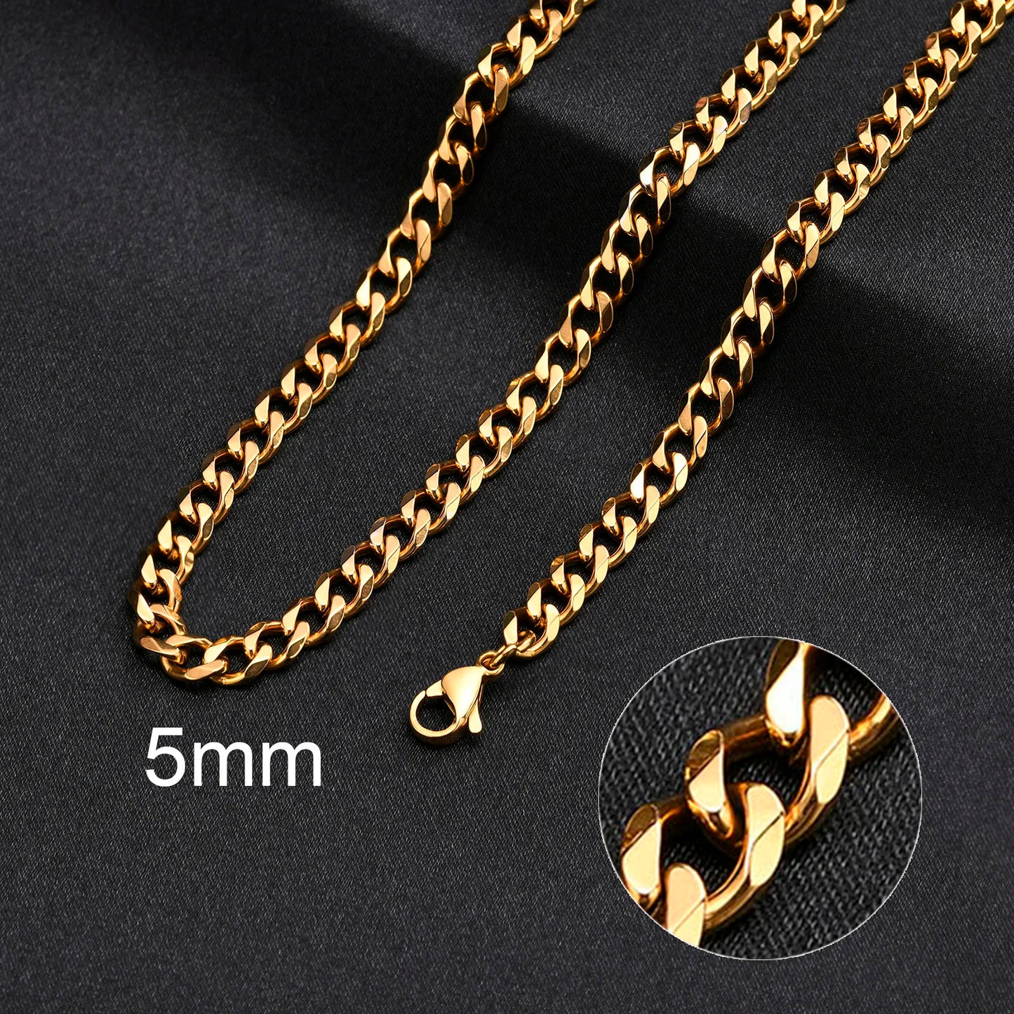 3-11MM Classic Cuban Chain Necklace for Men Women,Silver Black Gold Grey Color Stainless Steel Chains,Basic Punk Jewelry Gift