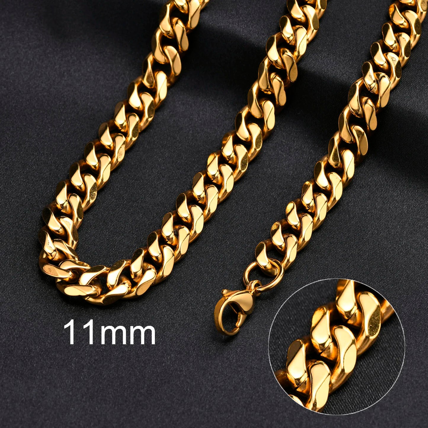 3-11MM Classic Cuban Chain Necklace for Men Women,Silver Black Gold Grey Color Stainless Steel Chains,Basic Punk Jewelry Gift