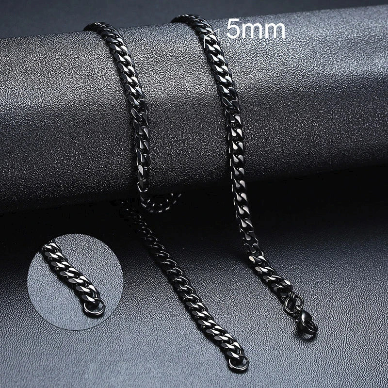 3-11MM Classic Cuban Chain Necklace for Men Women,Silver Black Gold Grey Color Stainless Steel Chains,Basic Punk Jewelry Gift