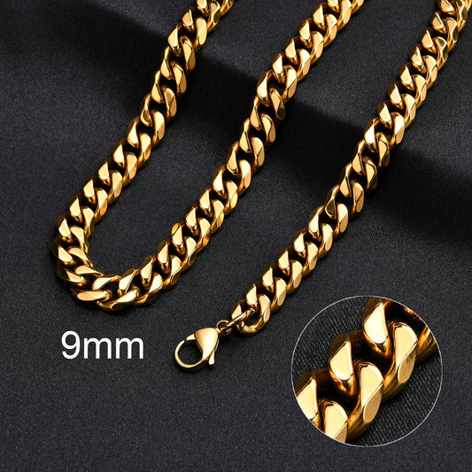 3-11MM Classic Cuban Chain Necklace for Men Women,Silver Black Gold Grey Color Stainless Steel Chains,Basic Punk Jewelry Gift