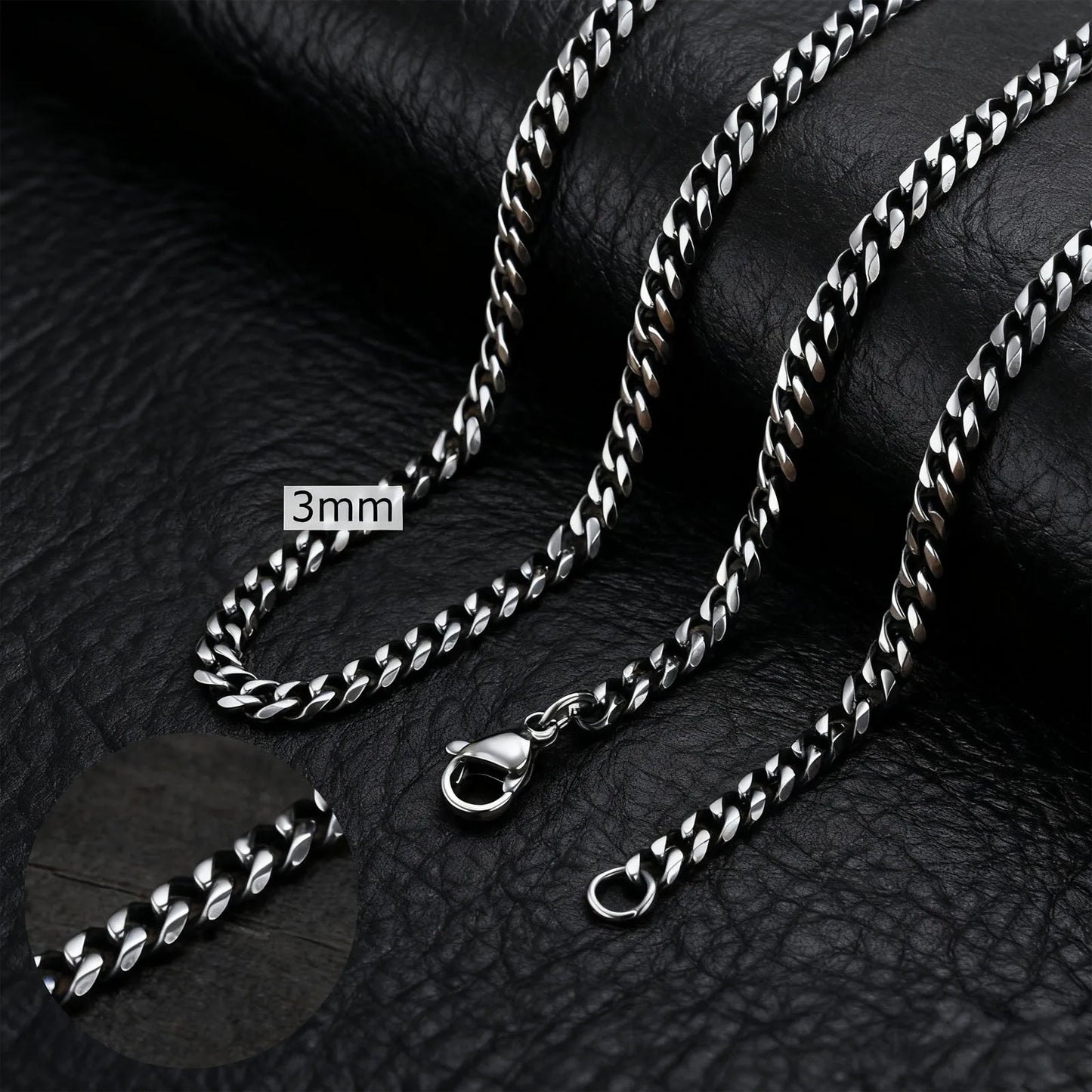 3-11MM Classic Cuban Chain Necklace for Men Women,Silver Black Gold Grey Color Stainless Steel Chains,Basic Punk Jewelry Gift