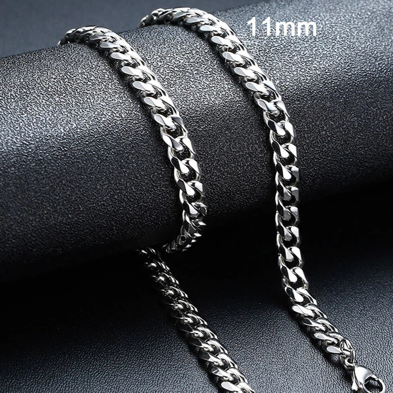 3-11MM Classic Cuban Chain Necklace for Men Women,Silver Black Gold Grey Color Stainless Steel Chains,Basic Punk Jewelry Gift