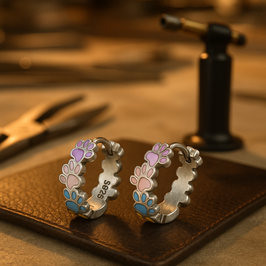 Färggranna tasscreoler i 925 sterlingsilver – örhängen i tassdesign