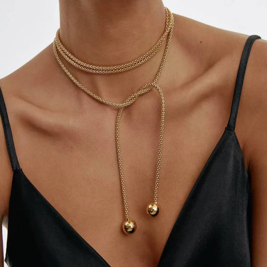 Dubbel kedja boll-lariat halsband