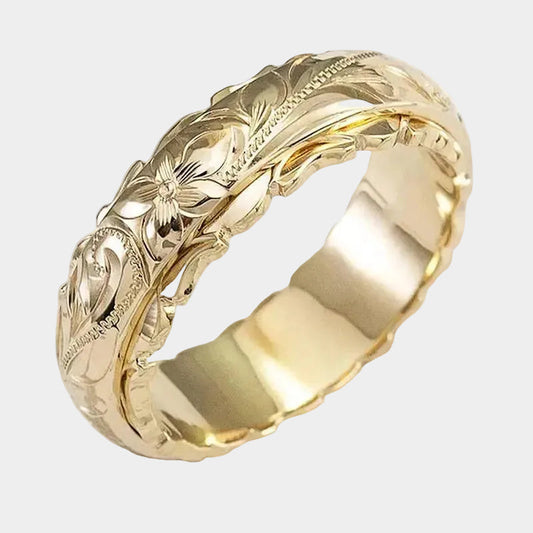 Mila – antik-inspirerad guldblomsterring, elegant vintage-smycke med gyllene blommor